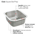 Aquacubic 16 x 16 inch Undermount Single Bowl Stainless Steel 18 Gauge Kitchen Sink Bar Prep Sink